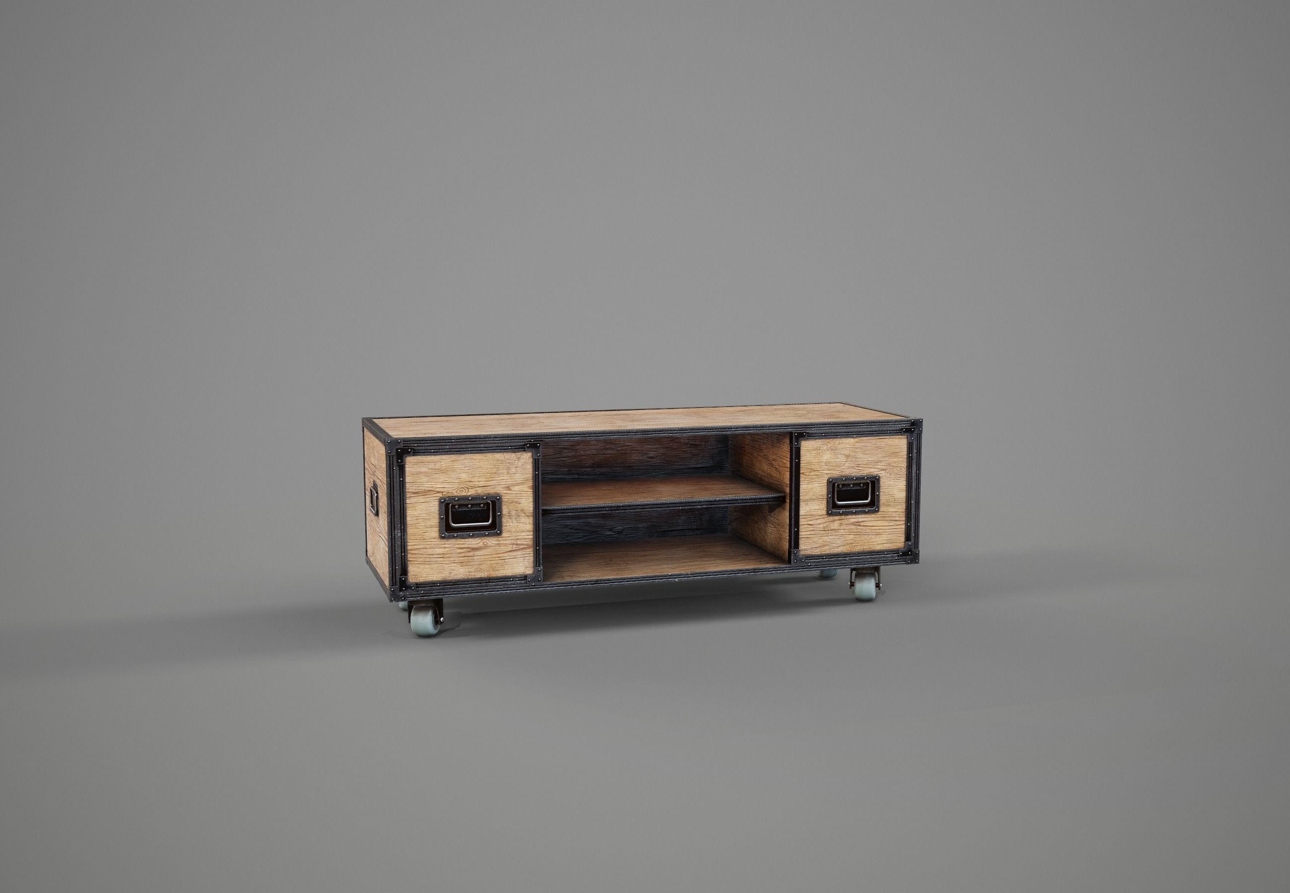 Sideboard PBR Game Ready industrial style tv stand on wheels Low-poly 3D model_7