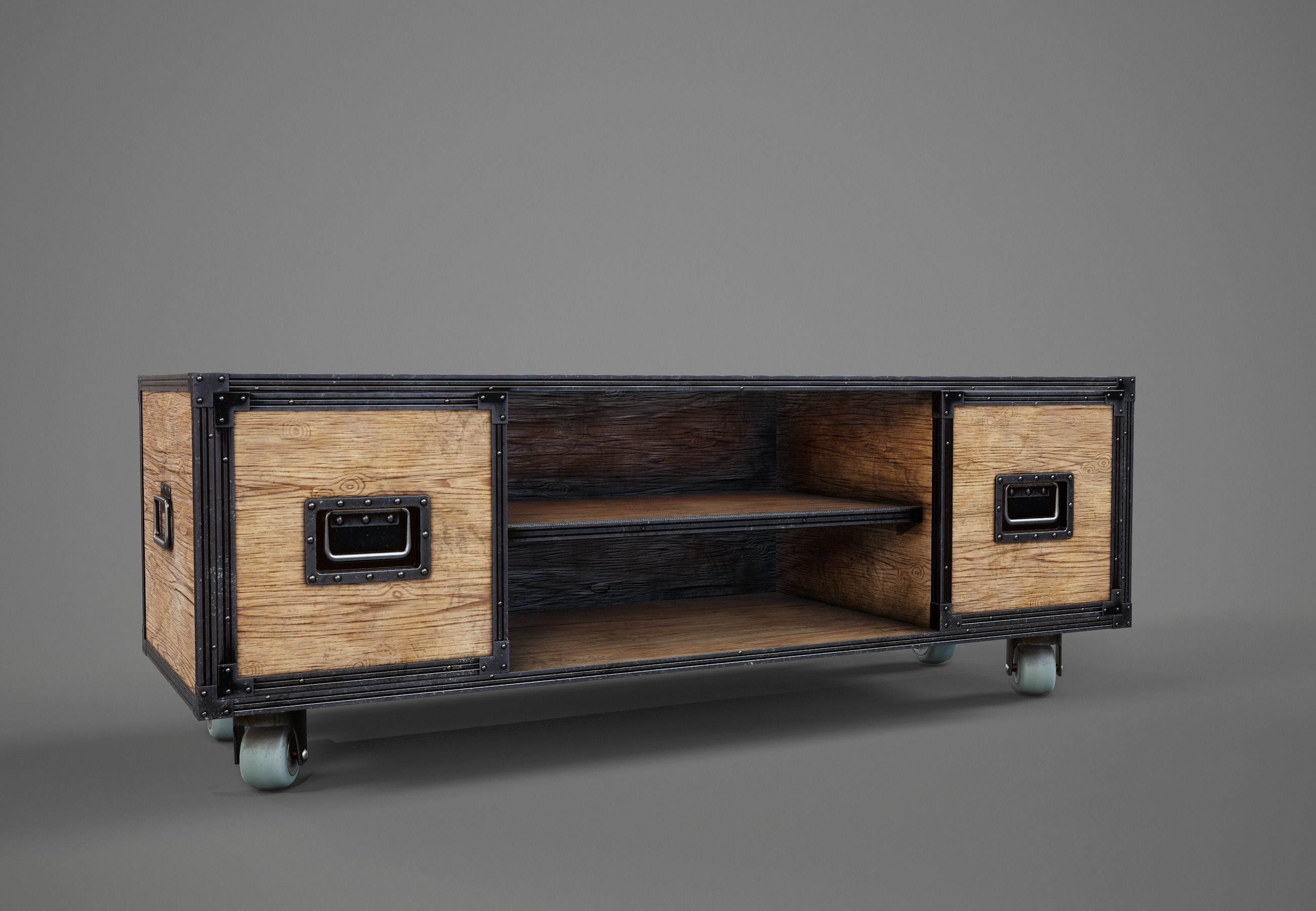Sideboard PBR Game Ready industrial style tv stand on wheels Low-poly 3D model_2