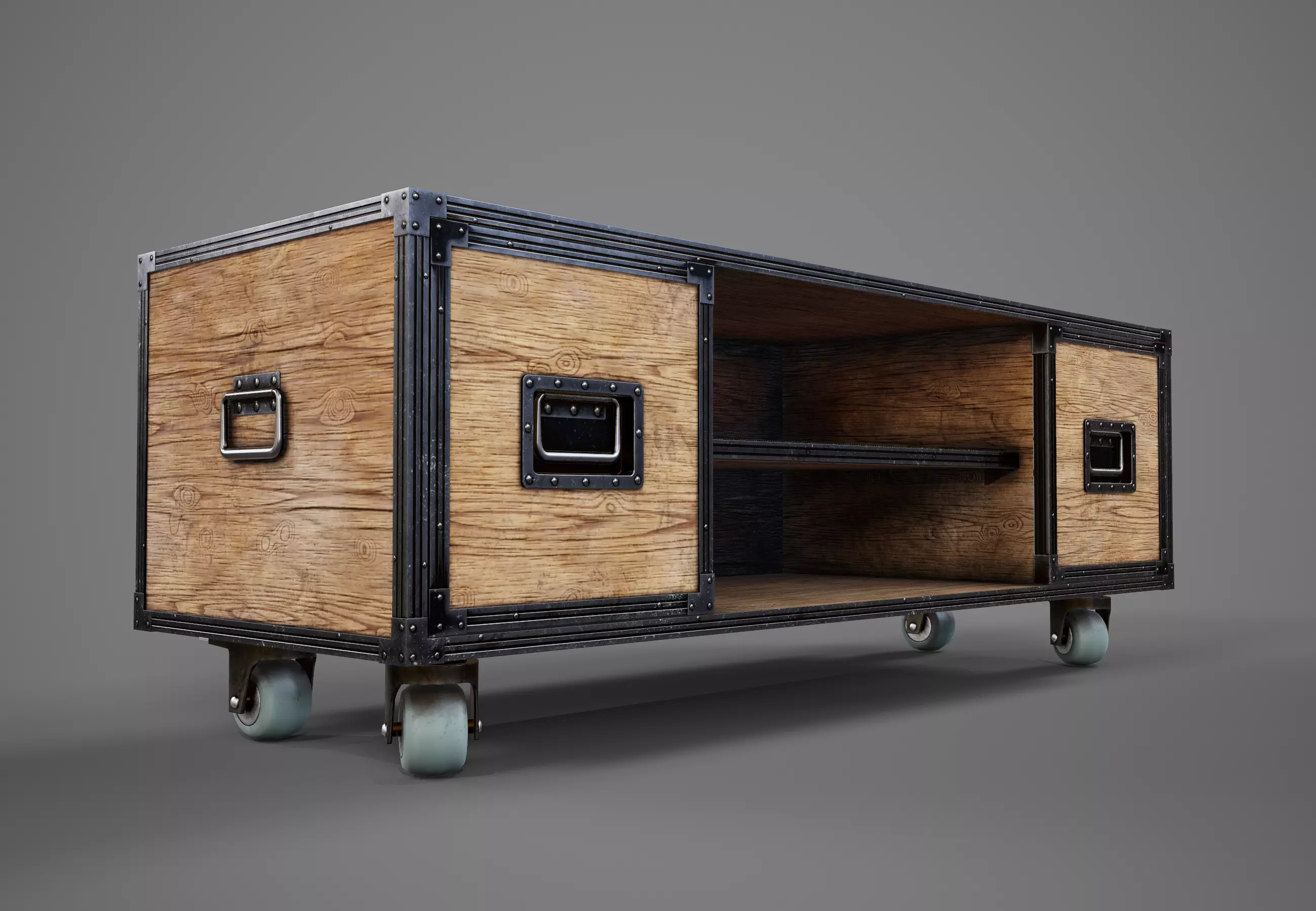 Sideboard PBR Game Ready industrial style tv stand on wheels Low-poly 3D model_0