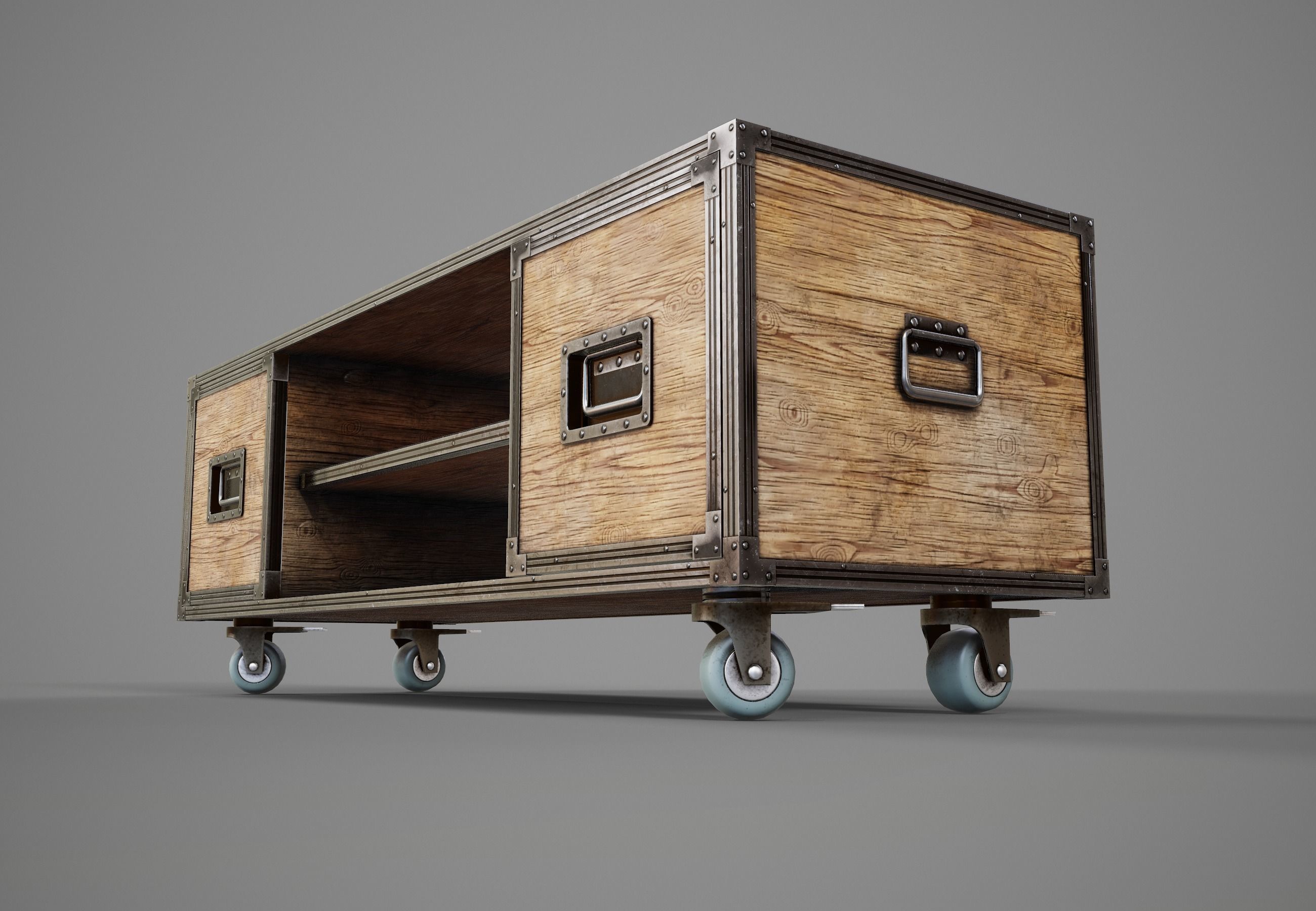 Sideboard PBR Game Ready industrial style tv stand on wheels Low-poly 3D model_5