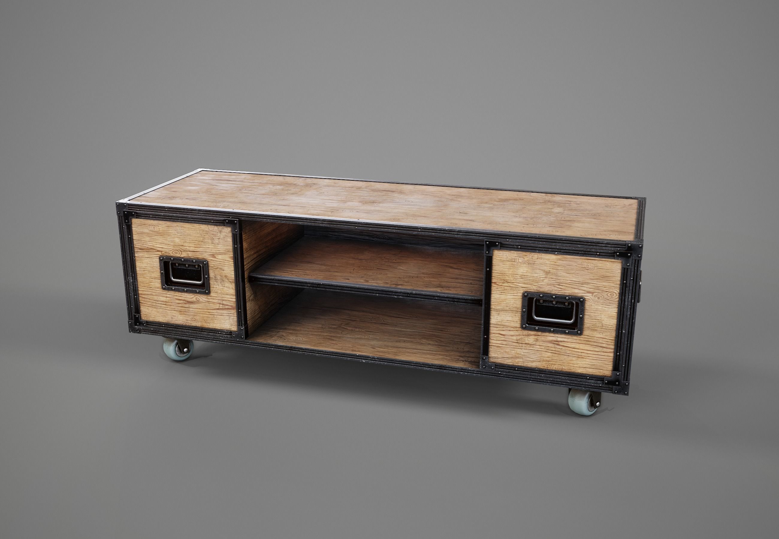 Sideboard PBR Game Ready industrial style tv stand on wheels Low-poly 3D model_1