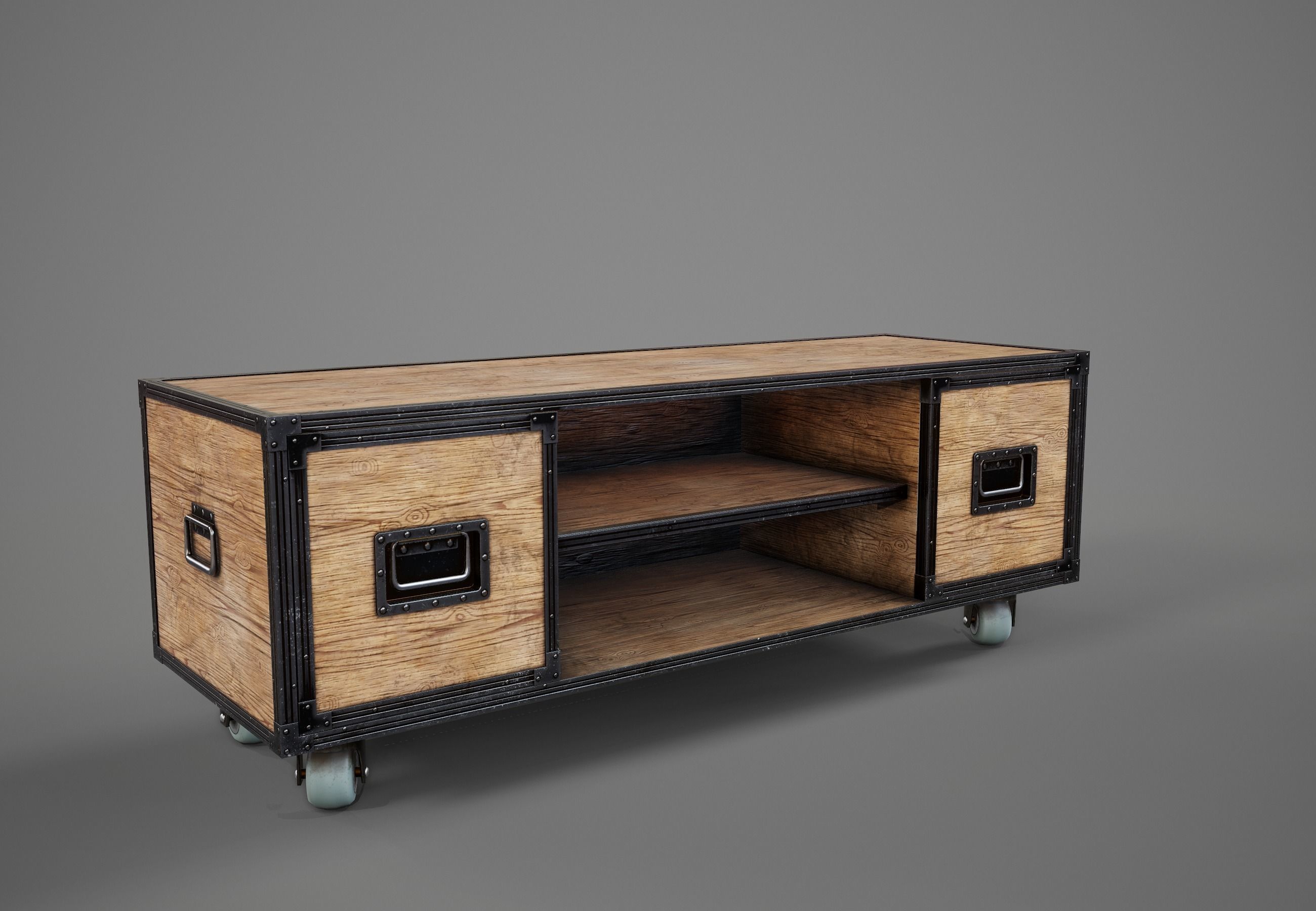 Sideboard PBR Game Ready industrial style tv stand on wheels Low-poly 3D model_3