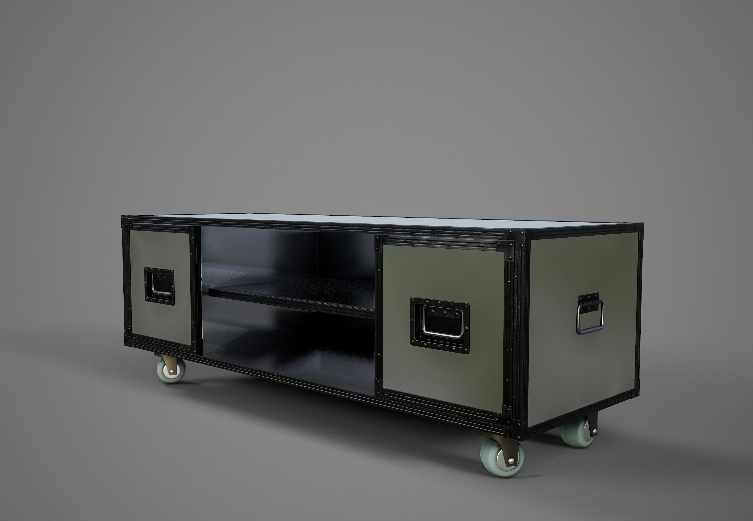 Sideboard PBR Game Ready industrial style tv stand on wheels Low-poly 3D model_4