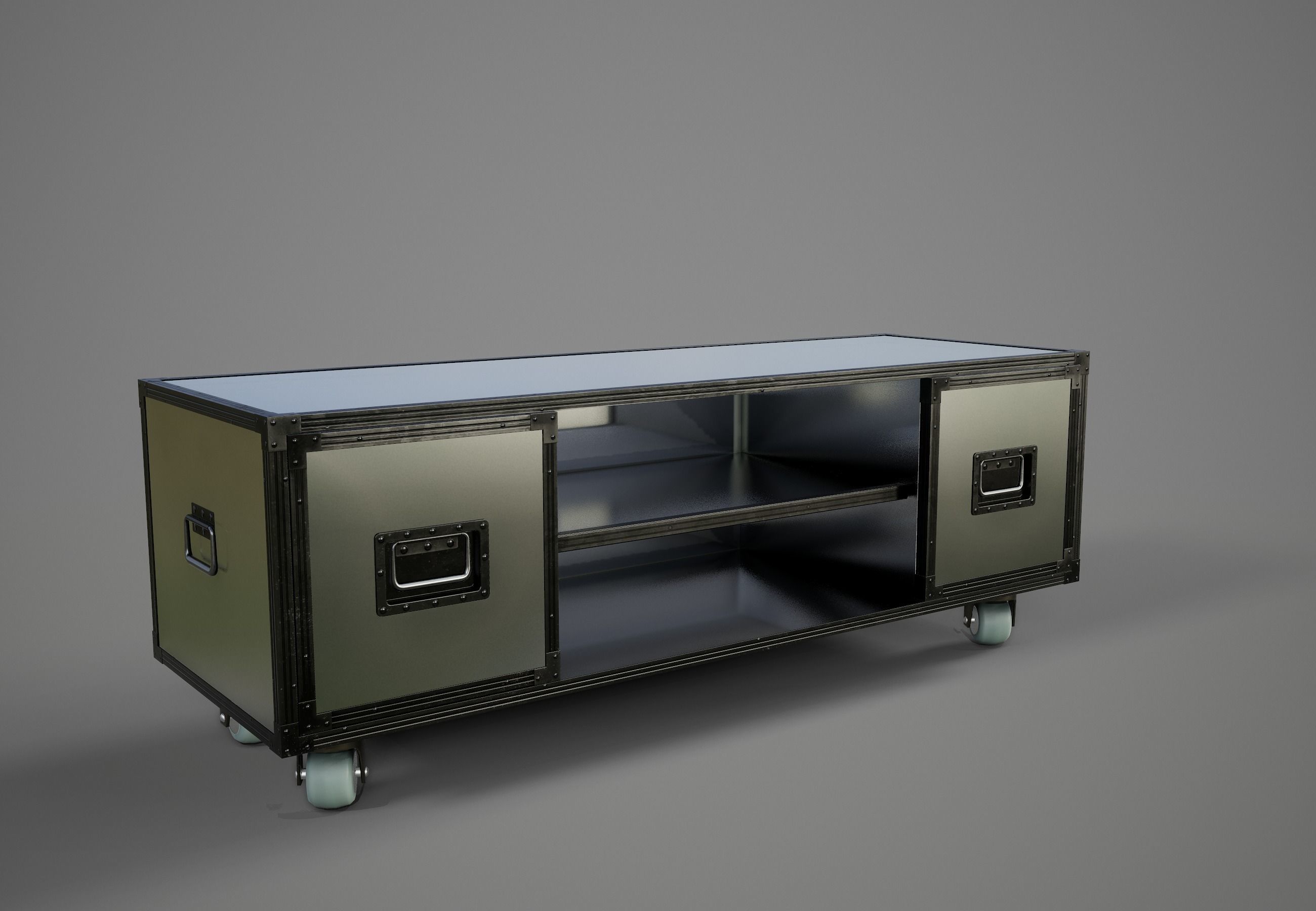 Sideboard PBR Game Ready industrial style tv stand on wheels Low-poly 3D model_2