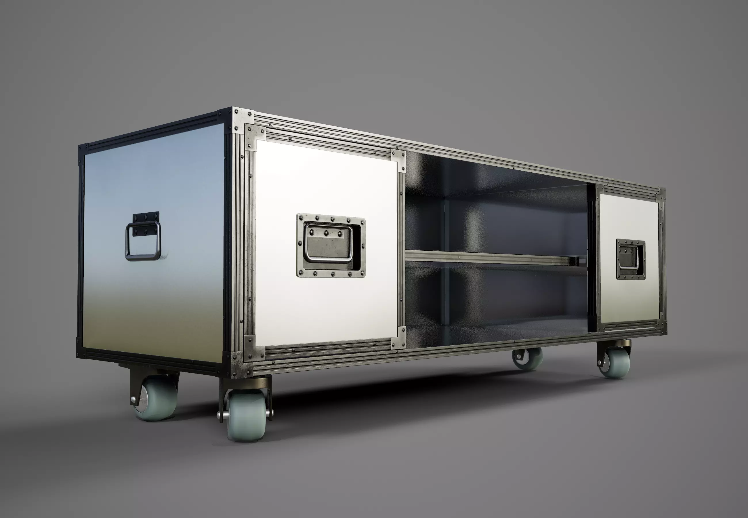 Sideboard PBR Game Ready industrial style tv stand on wheels Low-poly 3D model_0