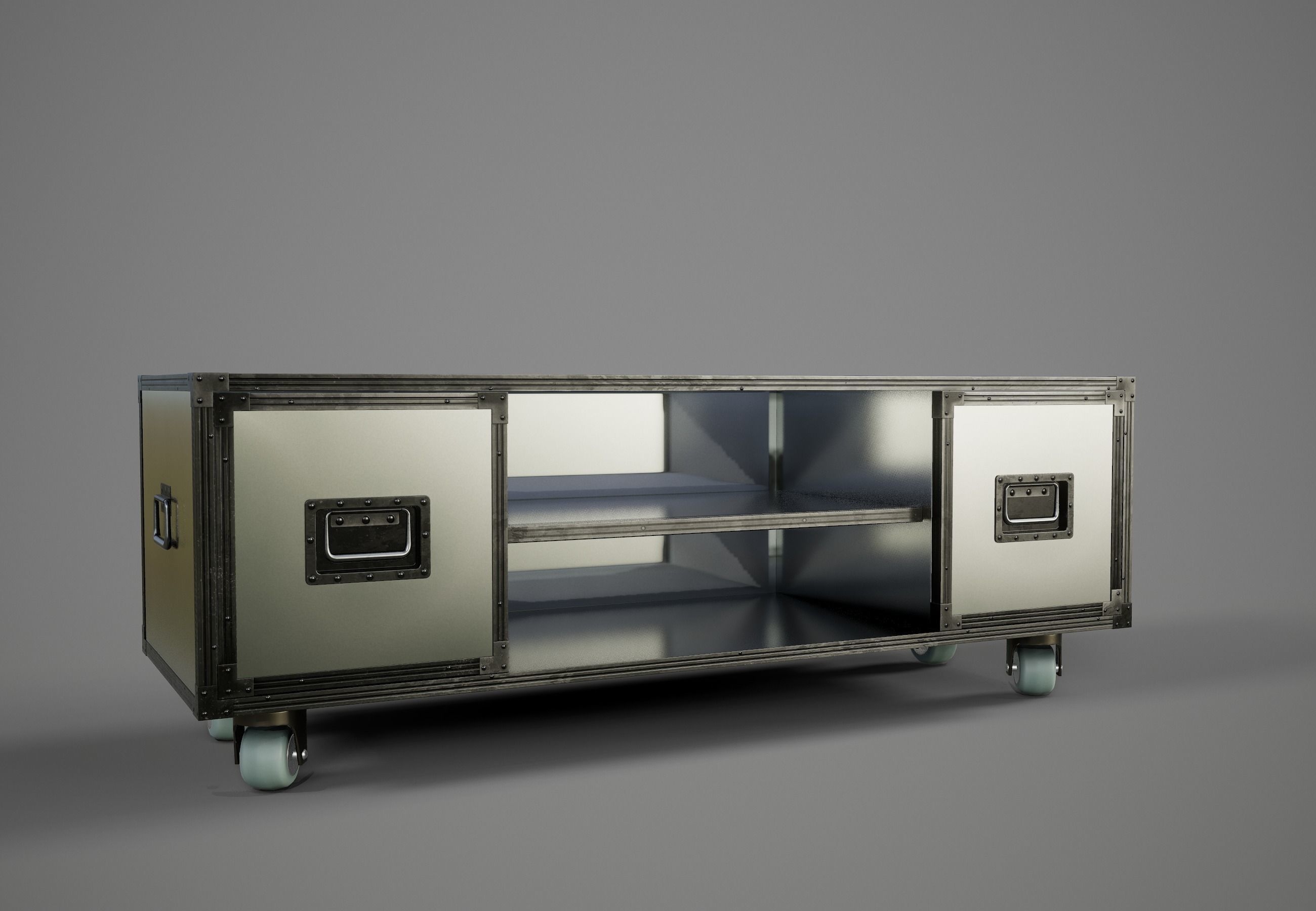 Sideboard PBR Game Ready industrial style tv stand on wheels Low-poly 3D model_1