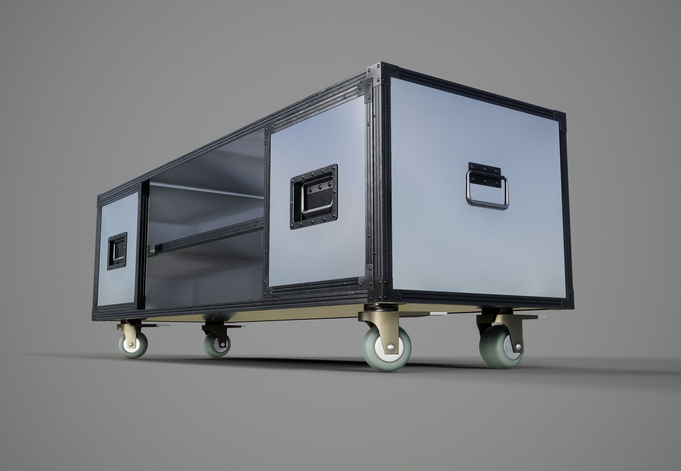 Sideboard PBR Game Ready industrial style tv stand on wheels Low-poly 3D model_5