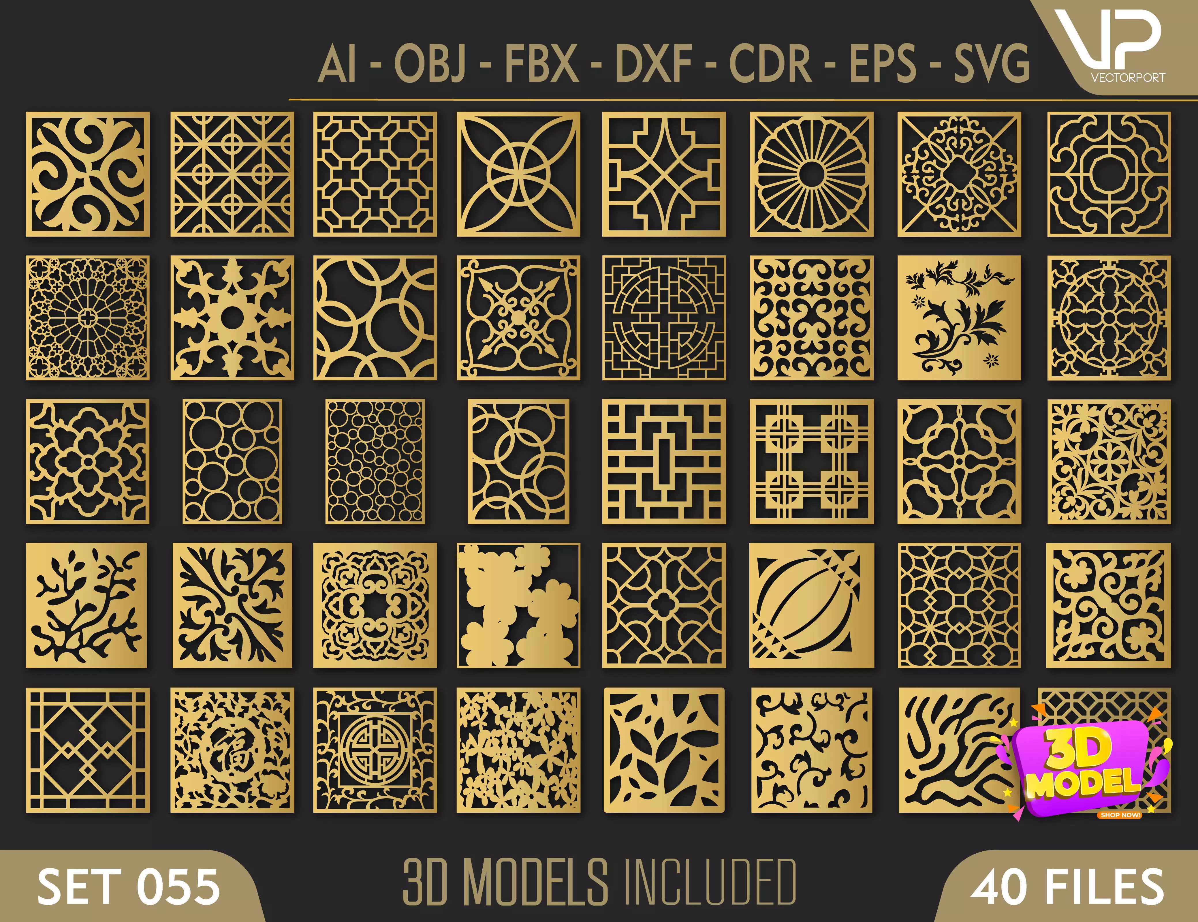 40 3D Decorative wall panels - screen SET 055 3D model_0