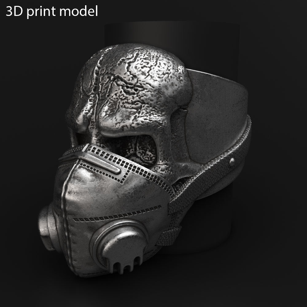 Skull ring jewelry with mask vol2 3D print model_3