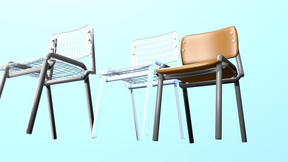 School Chair Low-poly 3D model_9