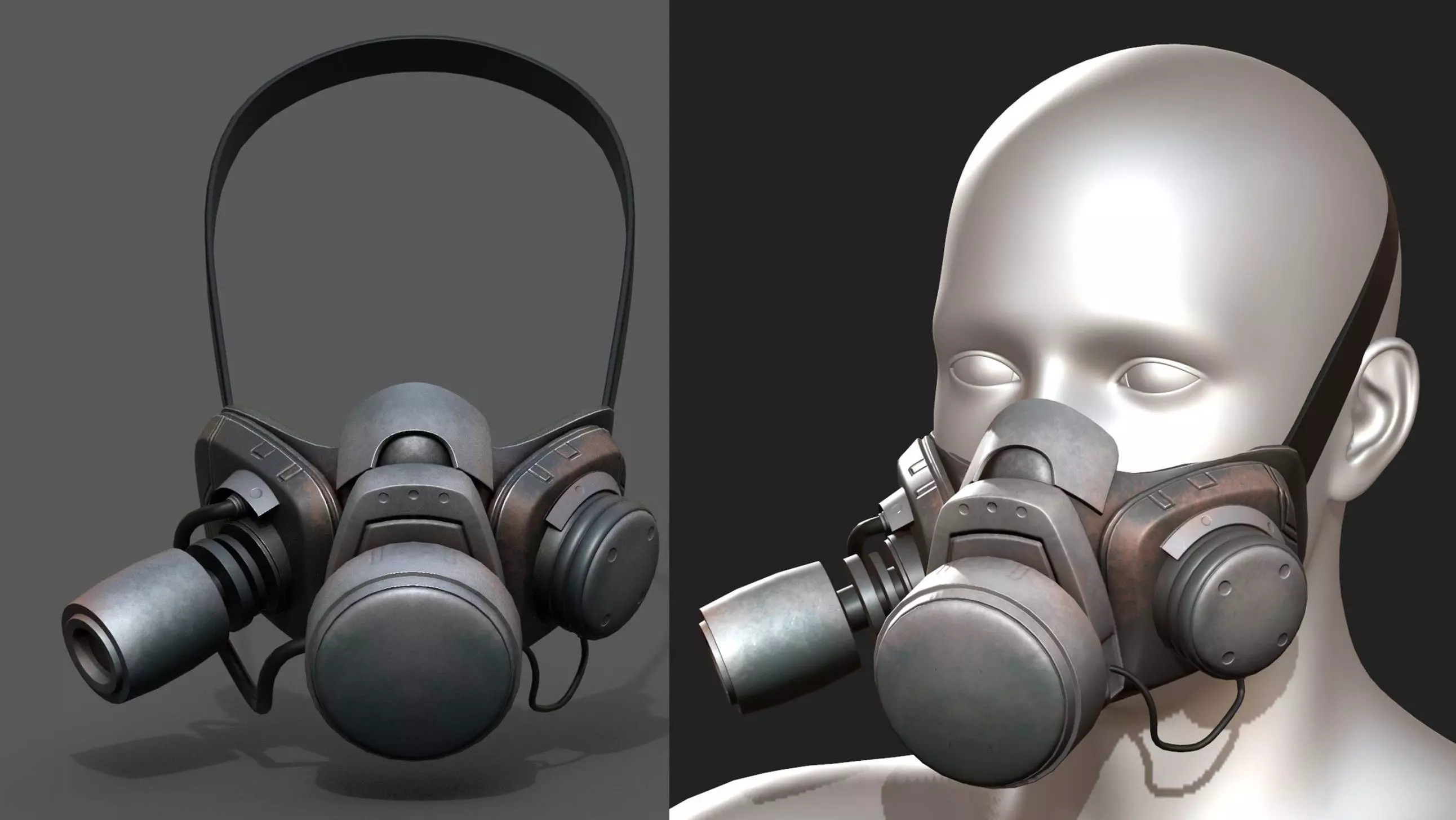 Gas mask respirator scifi futuristic military  Low-poly 3D model_0