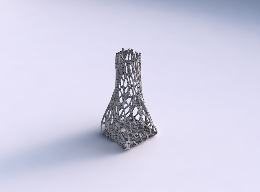 Vase twisted squeezed quadratic with cracked organic lattice 3D print model_5