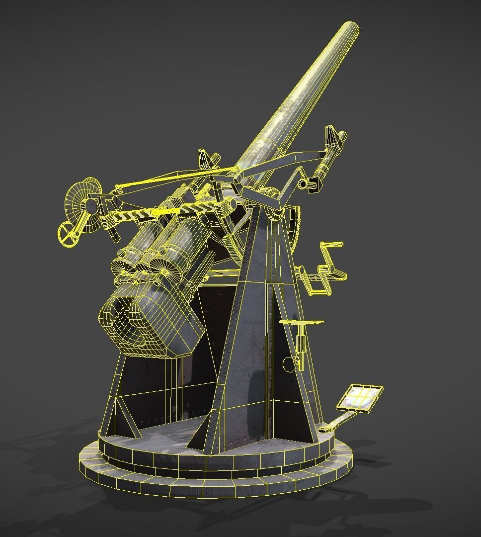 QF 3 naval 3 inch gun low poly Low-poly 3D model_11