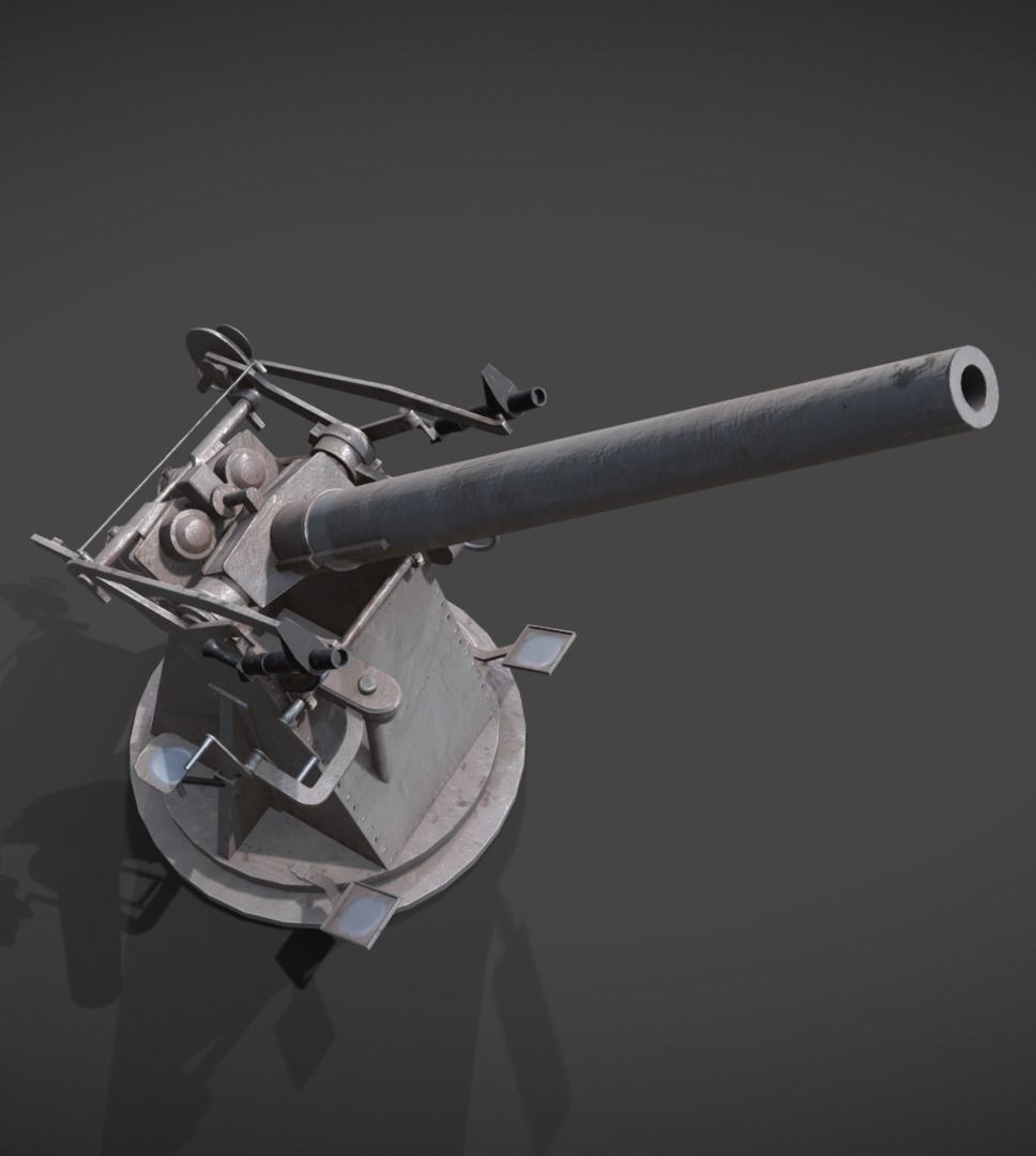 QF 3 naval 3 inch gun low poly Low-poly 3D model_7
