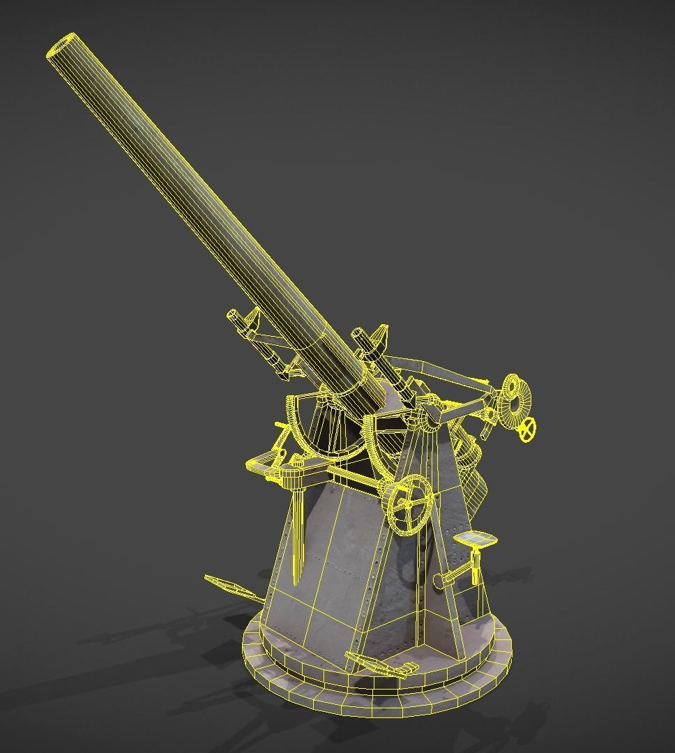 QF 3 naval 3 inch gun low poly Low-poly 3D model_10