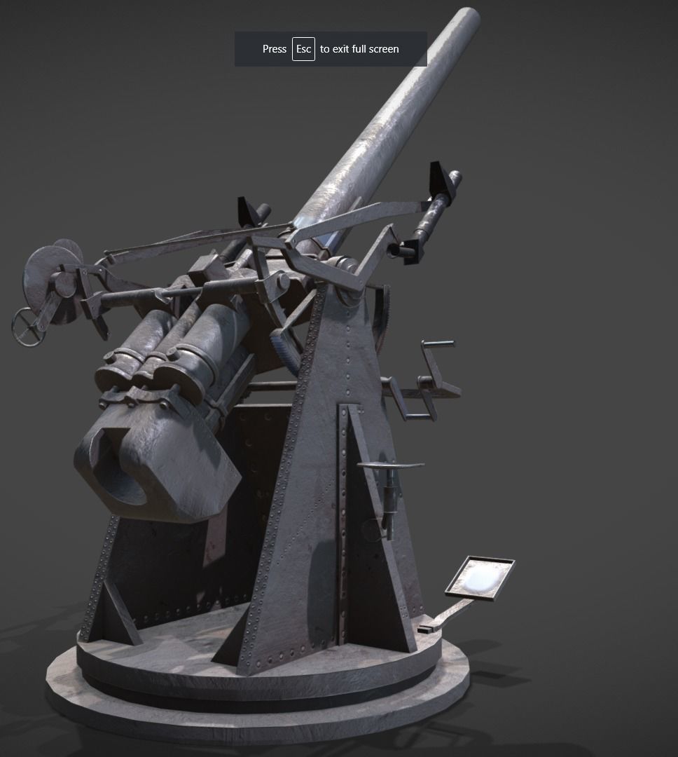 QF 3 naval 3 inch gun low poly Low-poly 3D model_8