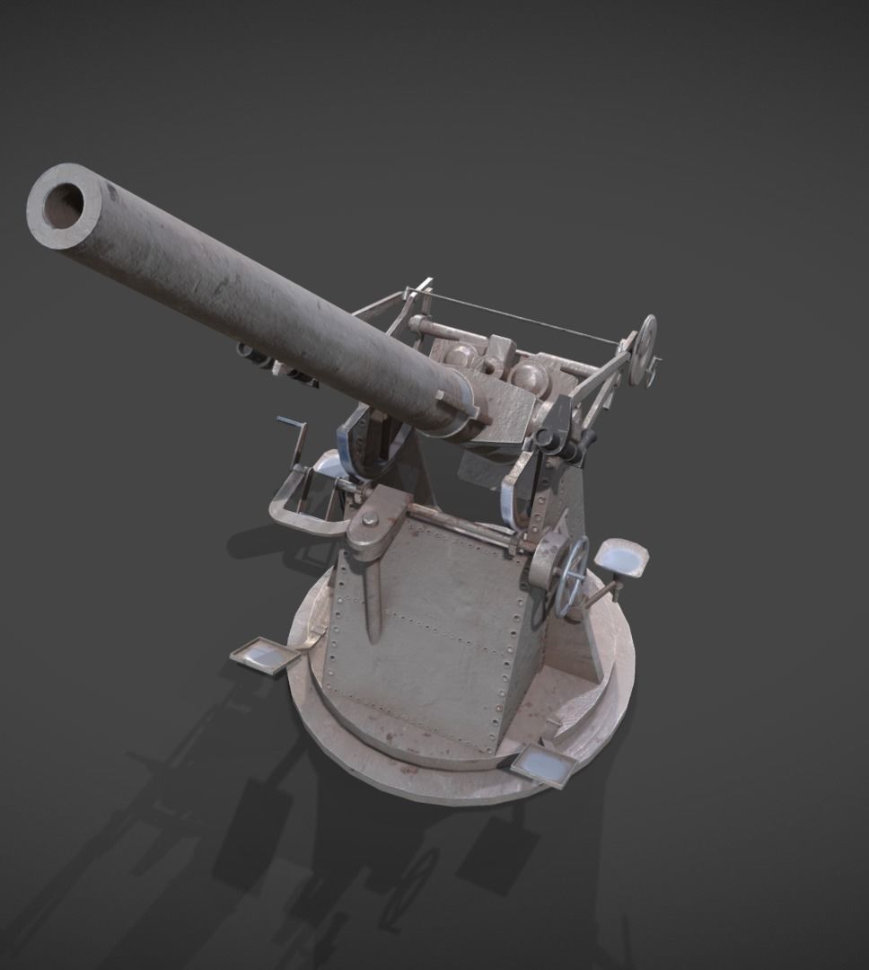 QF 3 naval 3 inch gun low poly Low-poly 3D model_6