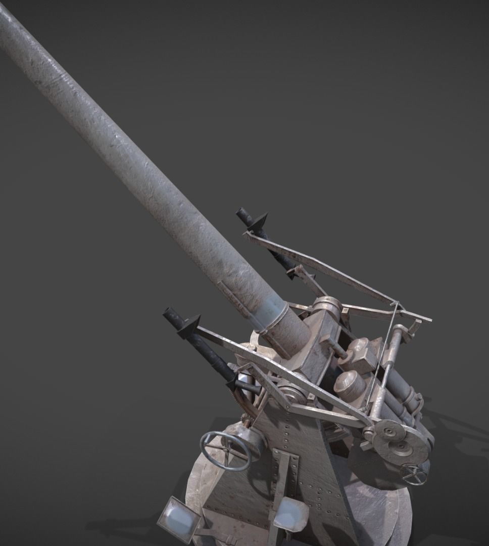 QF 3 naval 3 inch gun low poly Low-poly 3D model_9