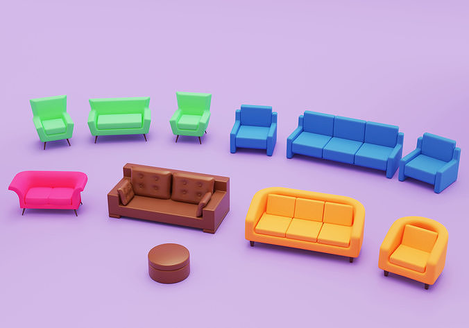 Home Sofa Furniture Cartoon Simple Style Low-poly 3D model