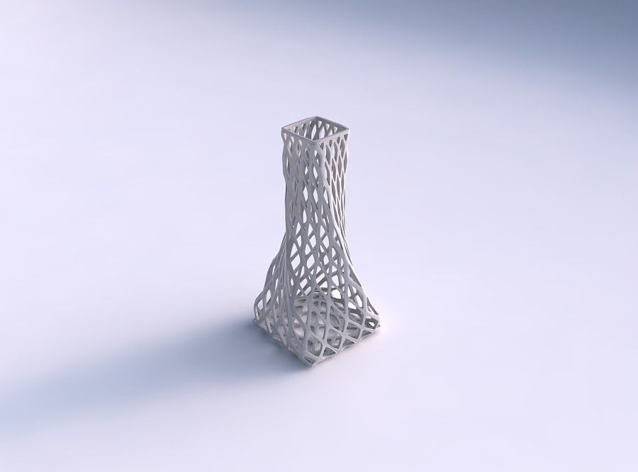 Vase twisted squeezed quadratic with diagonal grid lattice 3D print model_0