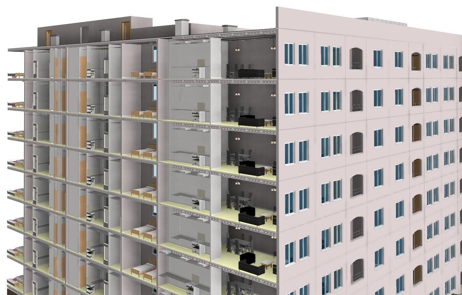 Residential Building in Detailed Revit 3D Model Low-poly 3D model_6