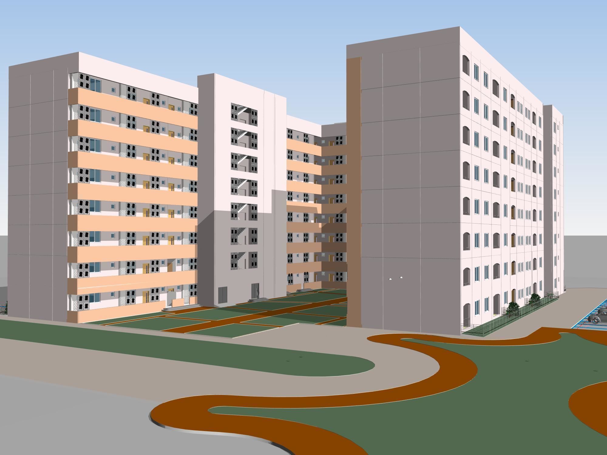 Residential Building in Detailed Revit 3D Model Low-poly 3D model_2