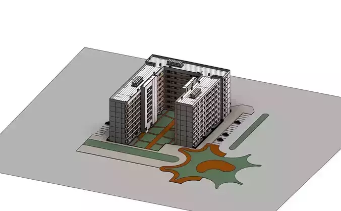 Residential Building in Detailed Revit 3D Model Low-poly 3D model