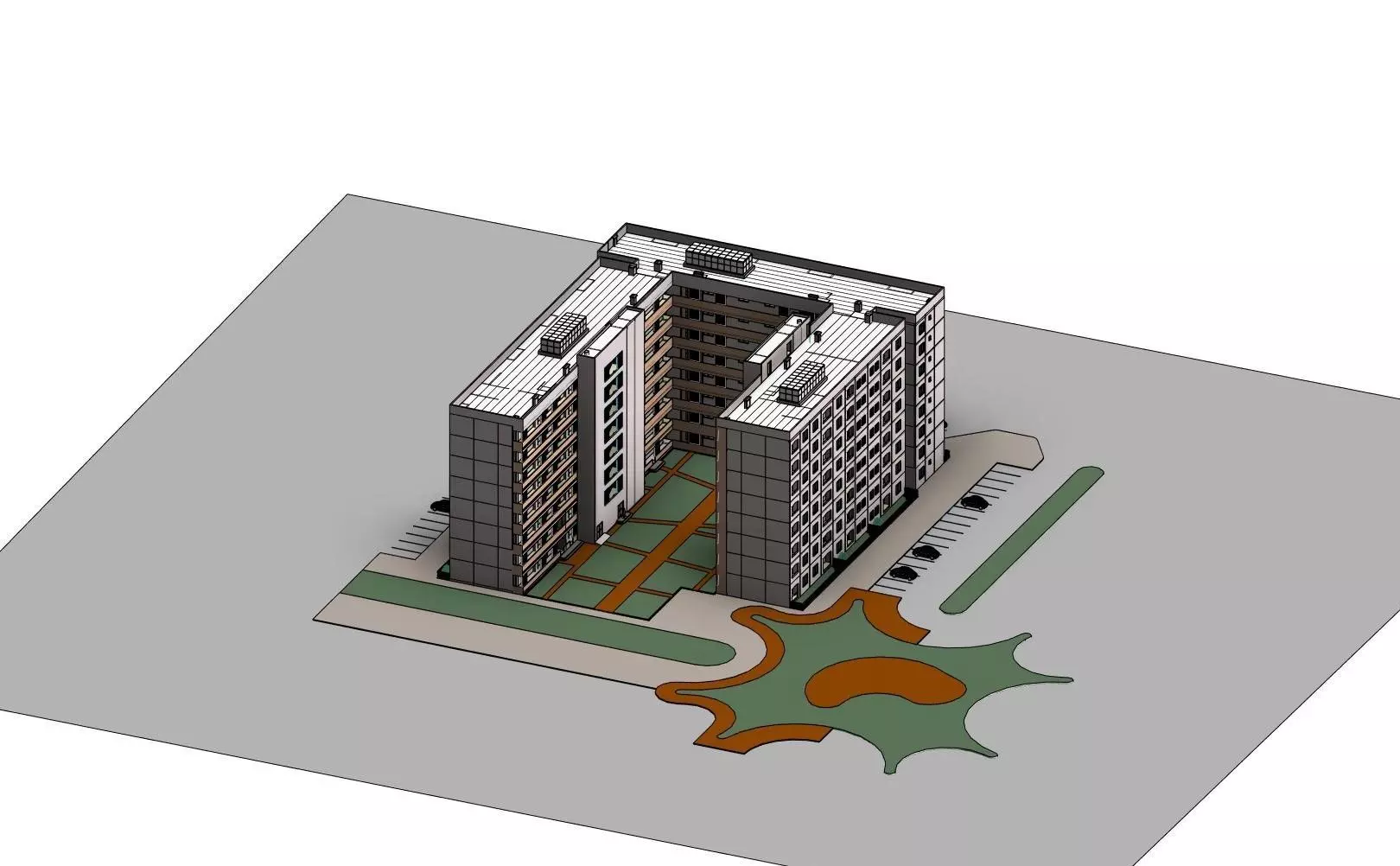 Residential Building in Detailed Revit 3D Model Low-poly 3D model_0