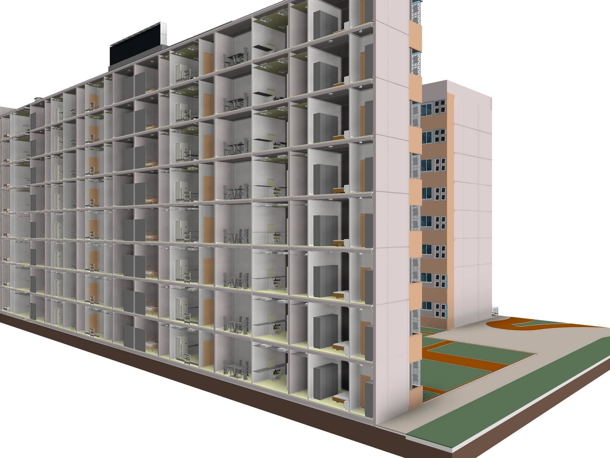 Residential Building in Detailed Revit 3D Model Low-poly 3D model_3