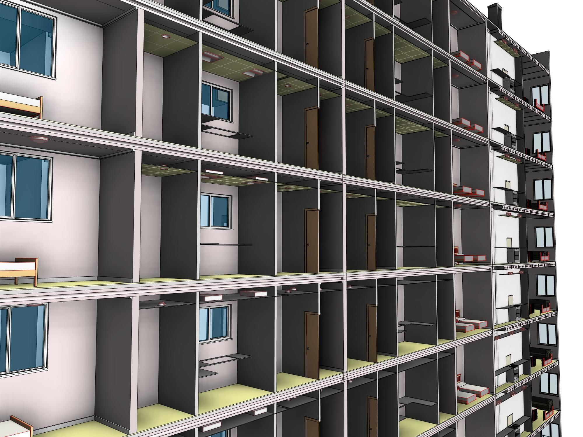 Residential Building in Detailed Revit 3D Model Low-poly 3D model_5