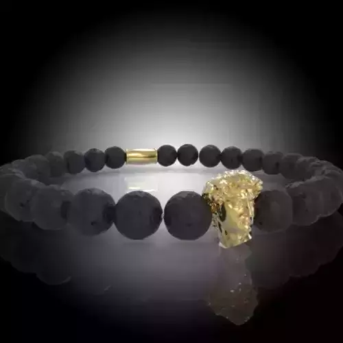 David di Michelangelo Beads Bracelet-Silver-Gold-8mm Lava Beads 