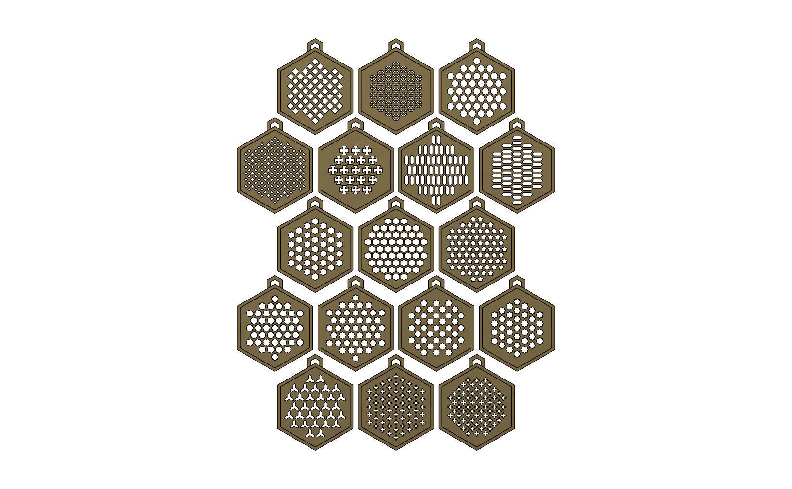 32 Hexagonal pattern pendants with a variation of meshs  3D print model_17
