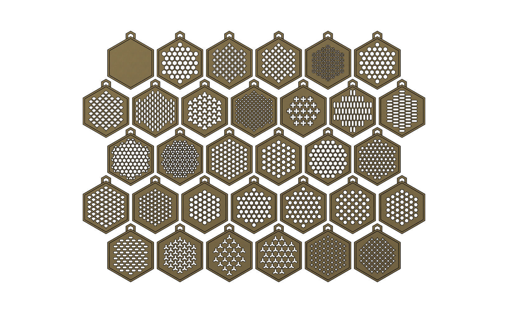 32 Hexagonal pattern pendants with a variation of meshs  3D print model_15