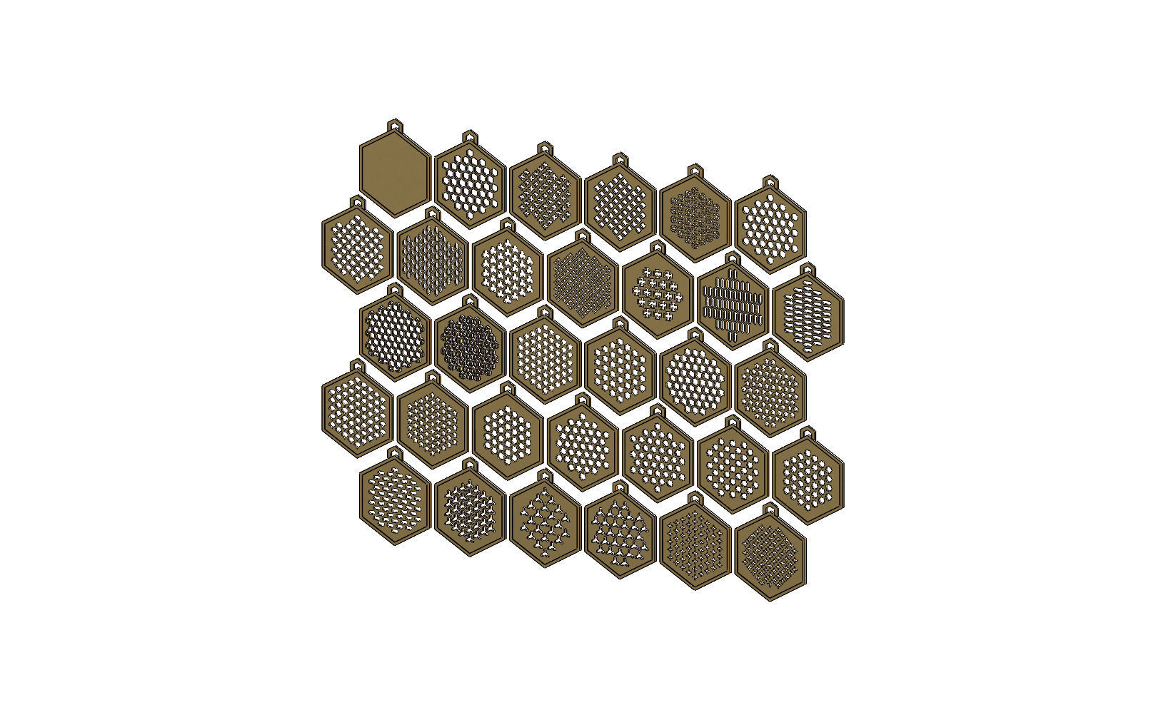 32 Hexagonal pattern pendants with a variation of meshs  3D print model_5