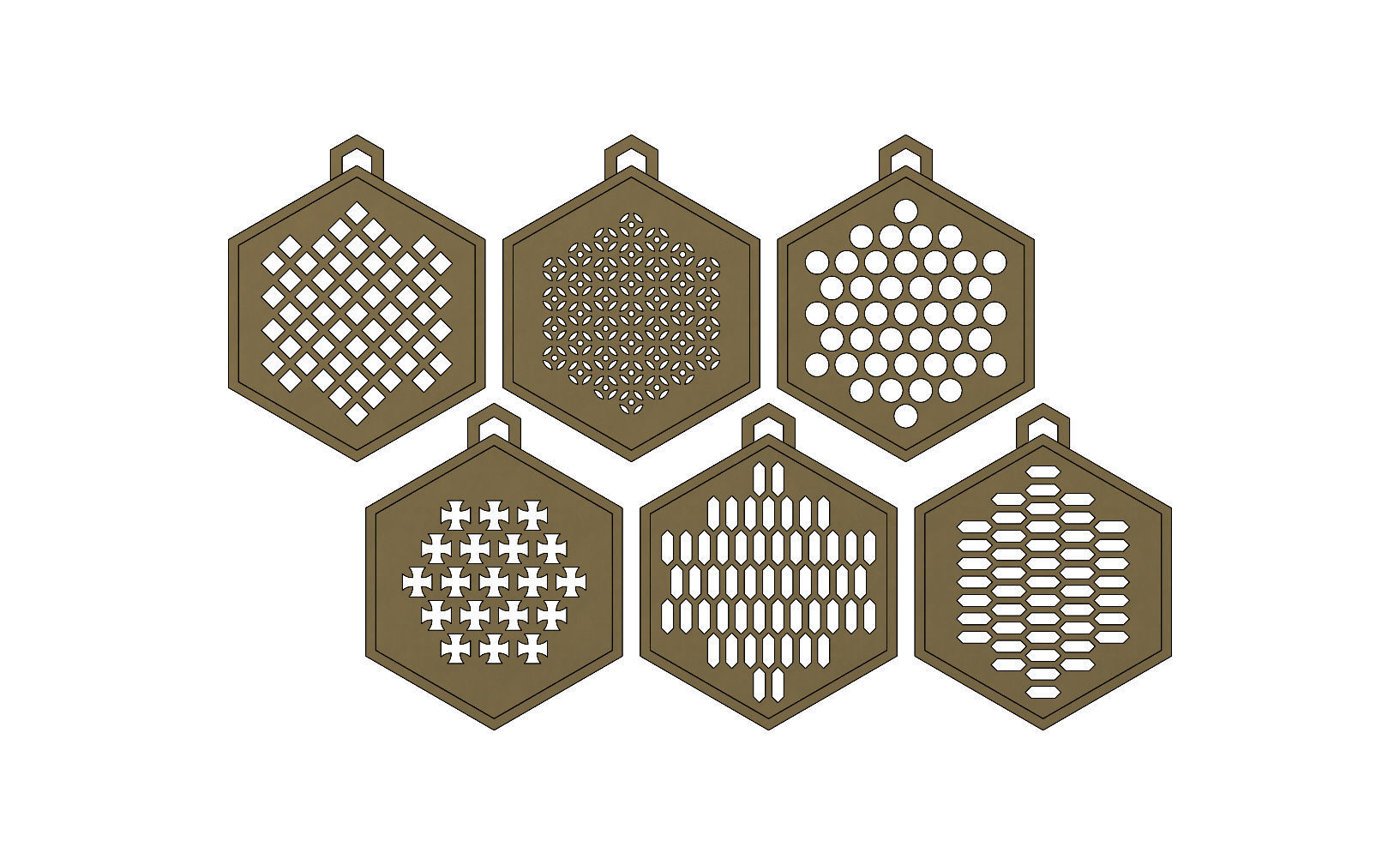 32 Hexagonal pattern pendants with a variation of meshs  3D print model_8