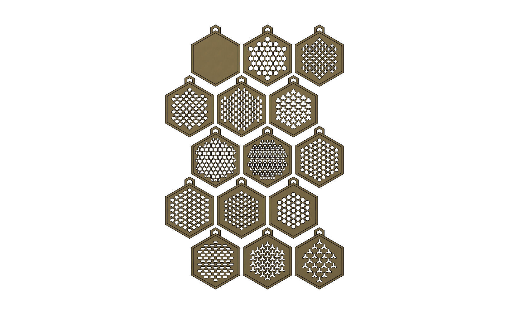 32 Hexagonal pattern pendants with a variation of meshs  3D print model_16
