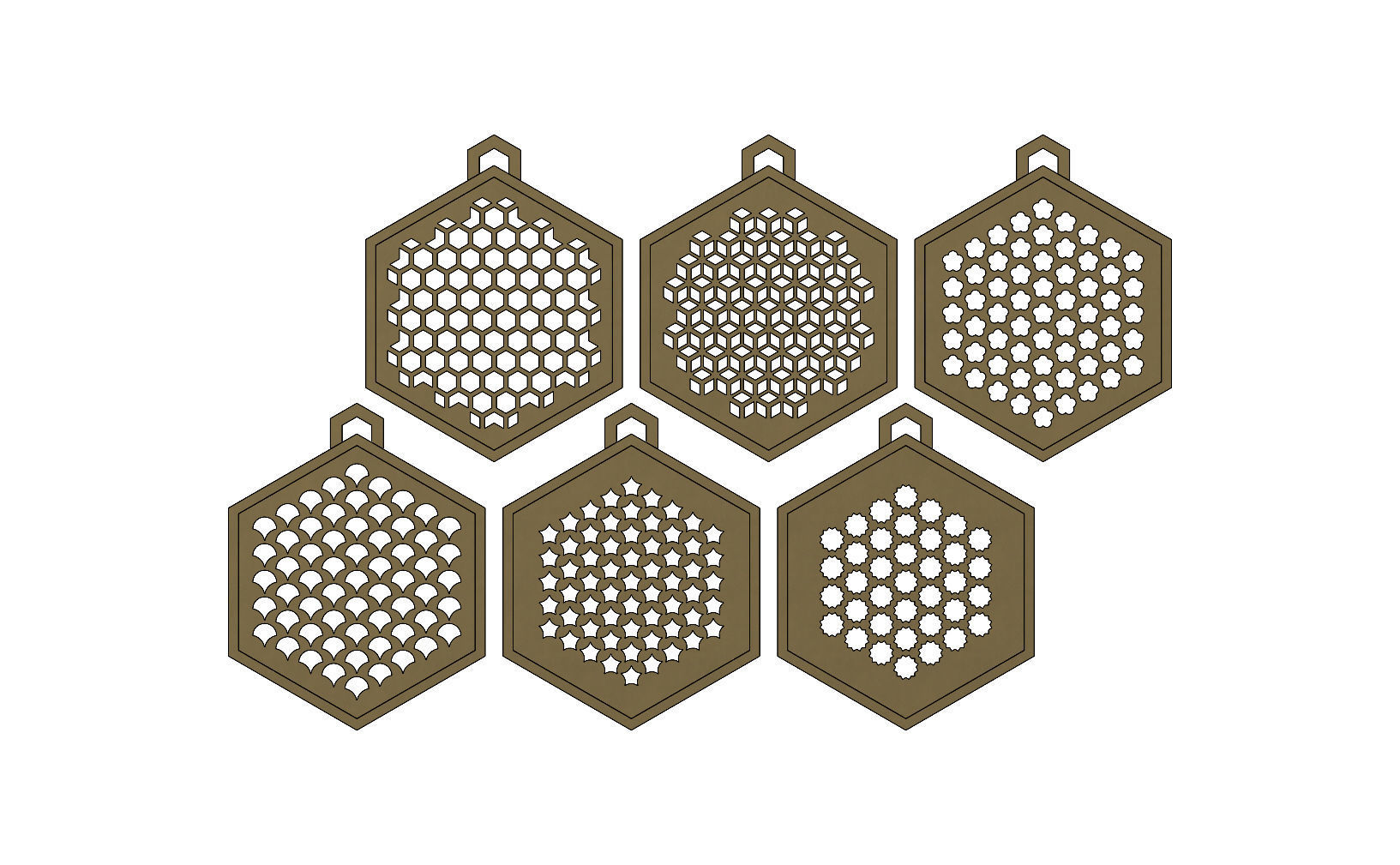 32 Hexagonal pattern pendants with a variation of meshs  3D print model_11