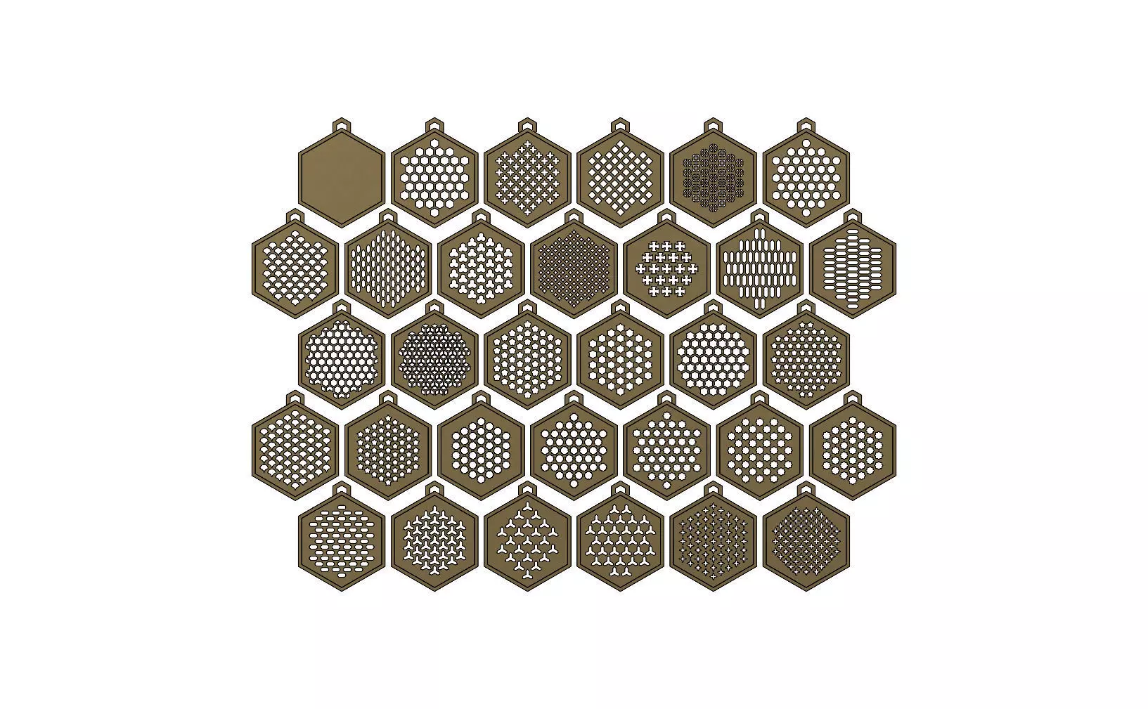 32 Hexagonal pattern pendants with a variation of meshs  3D print model_0