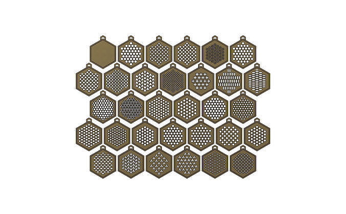 32 Hexagonal pattern pendants with a variation of meshs  3D print model
