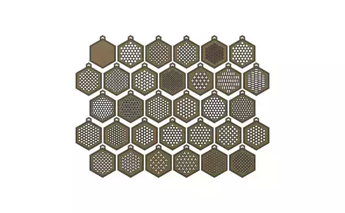 32 Hexagonal pattern pendants with a variation of meshs 