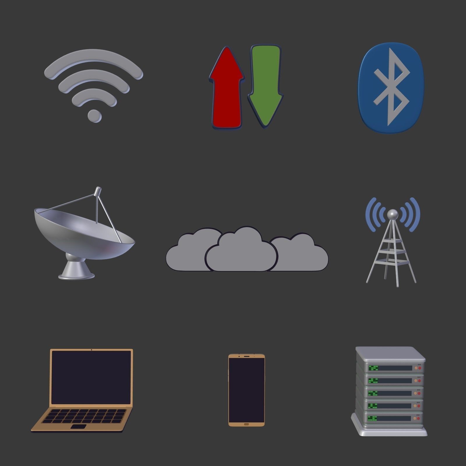 Network Connections Signs Low-poly 3D model_1