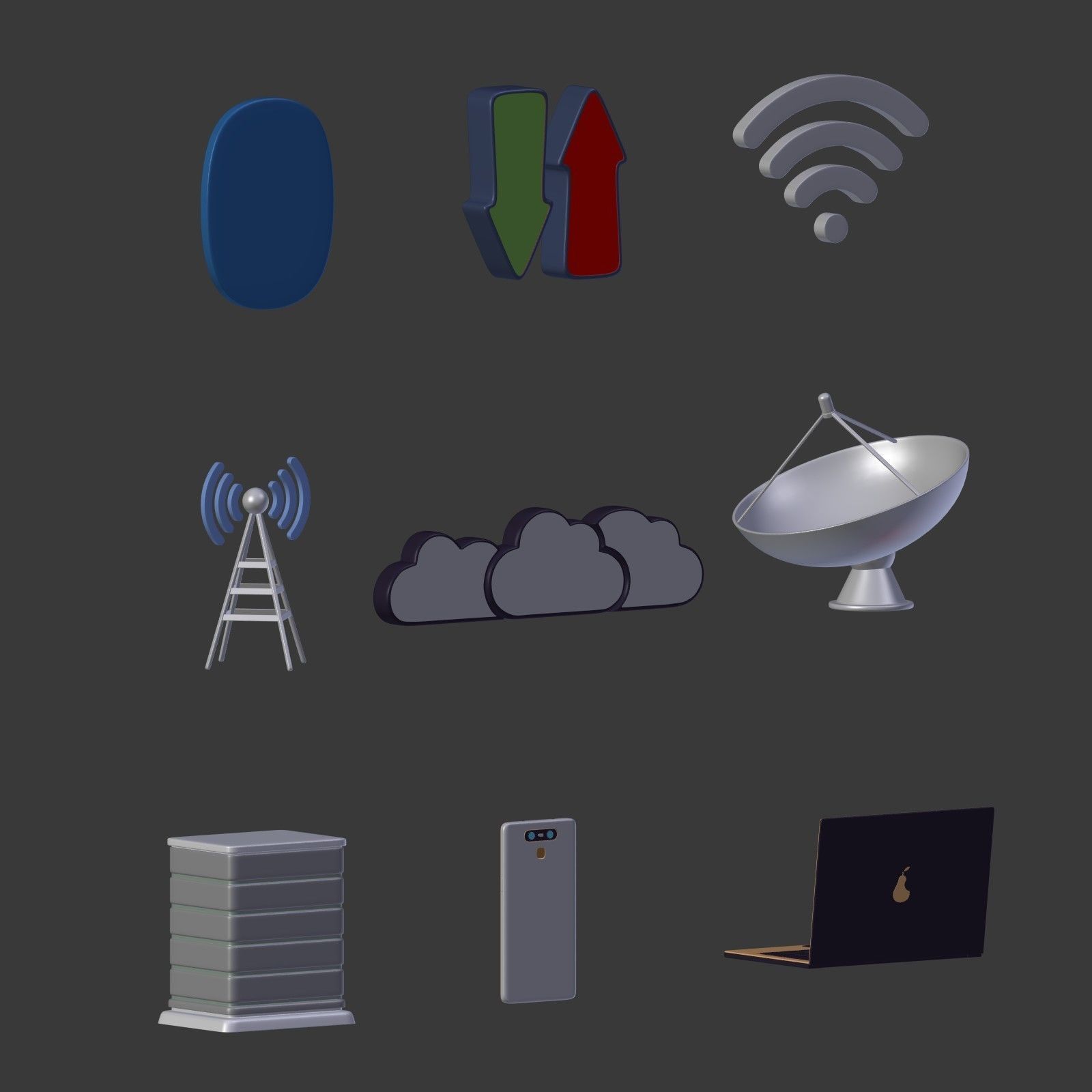 Network Connections Signs Low-poly 3D model_4