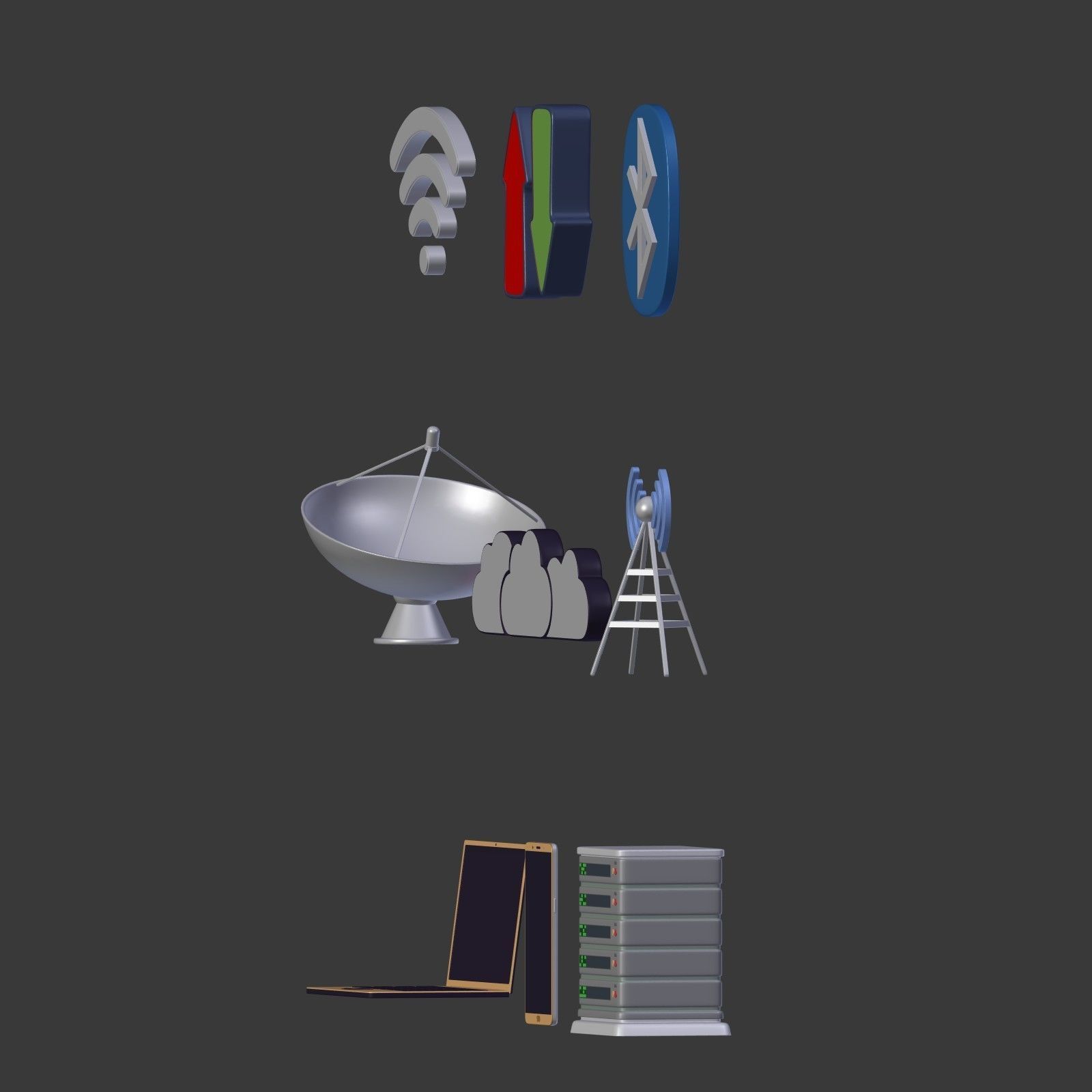 Network Connections Signs Low-poly 3D model_3