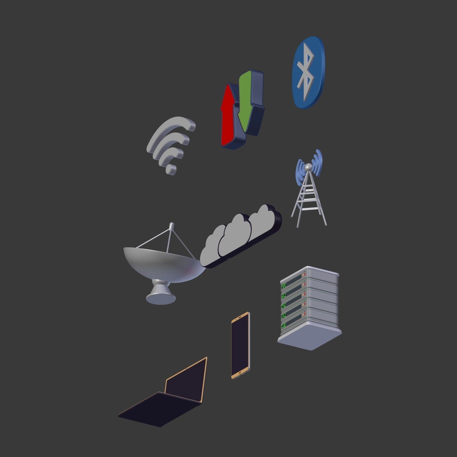 Network Connections Signs Low-poly 3D model_6