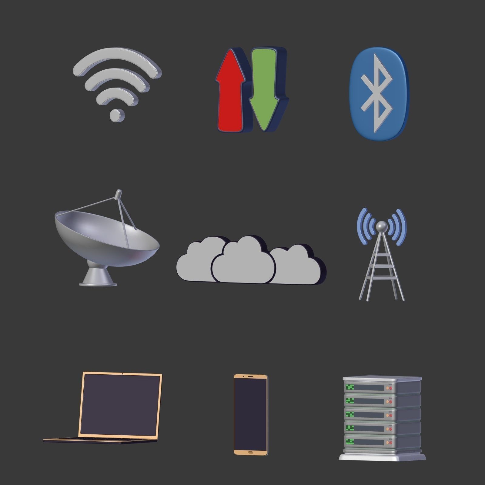 Network Connections Signs Low-poly 3D model_2