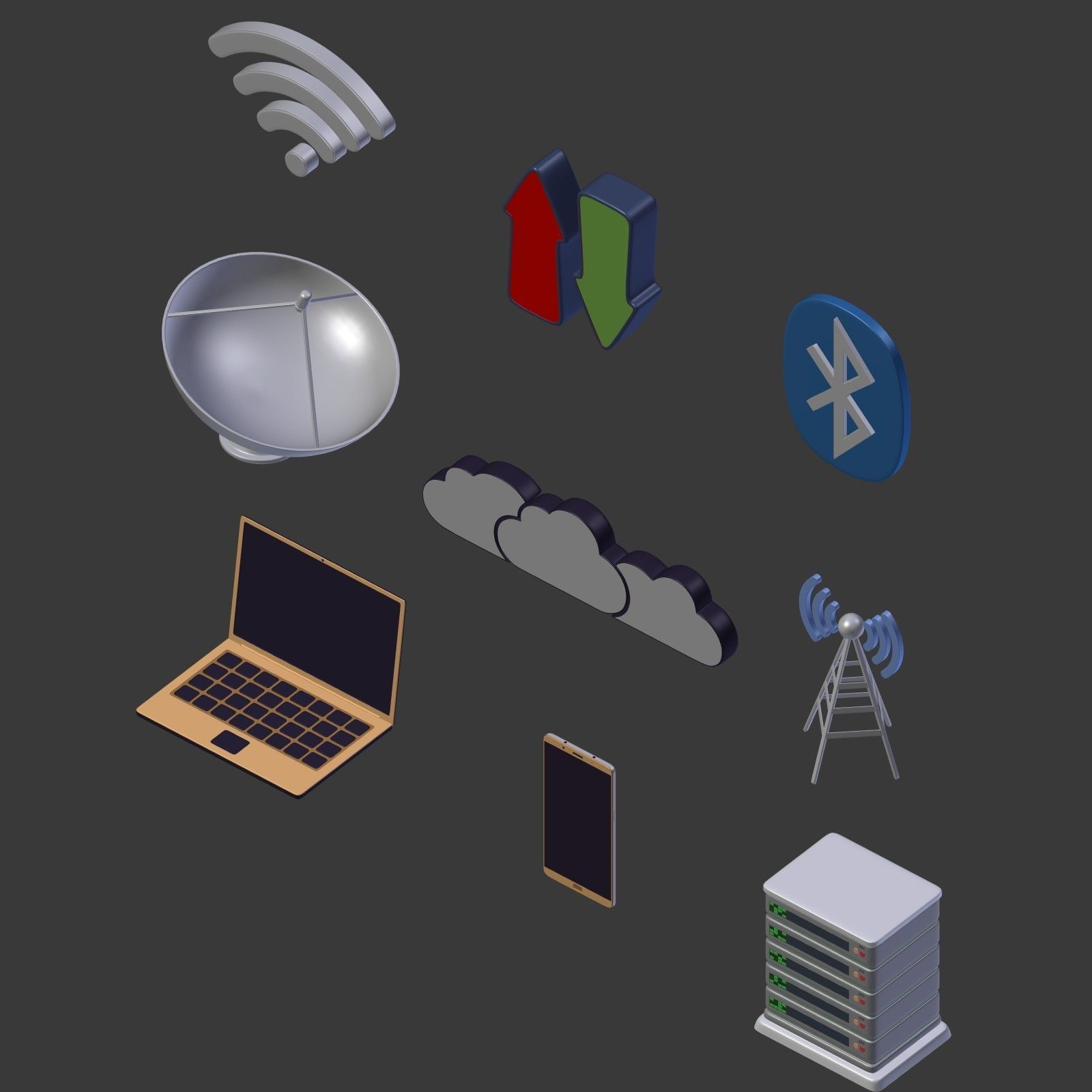 Network Connections Signs Low-poly 3D model_5