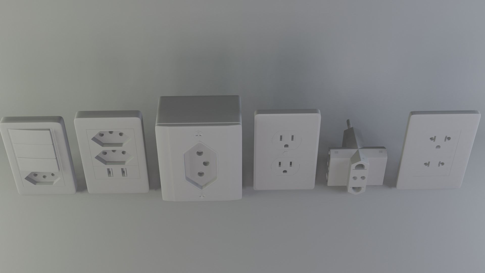 6 wall outlets 3D model_3