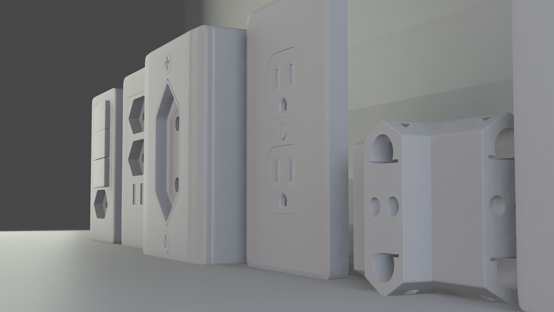 6 wall outlets 3D model_2