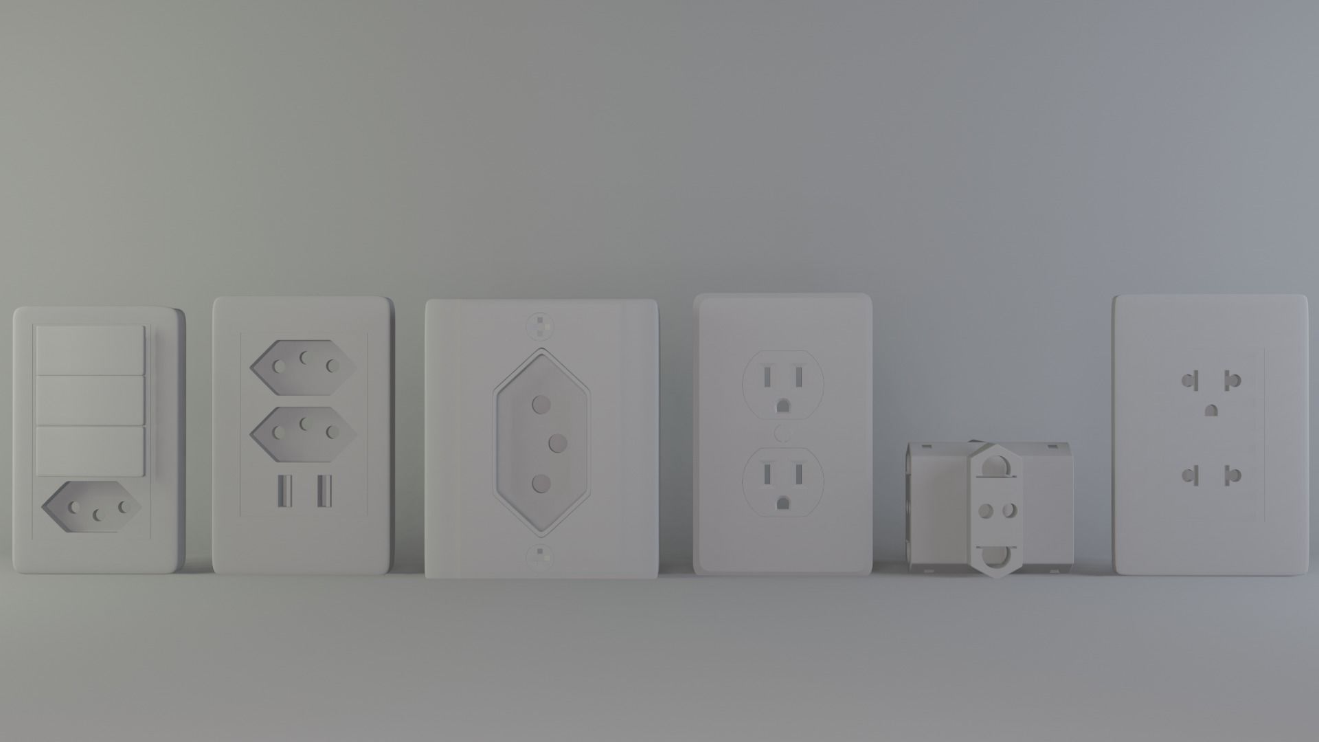6 wall outlets 3D model_1