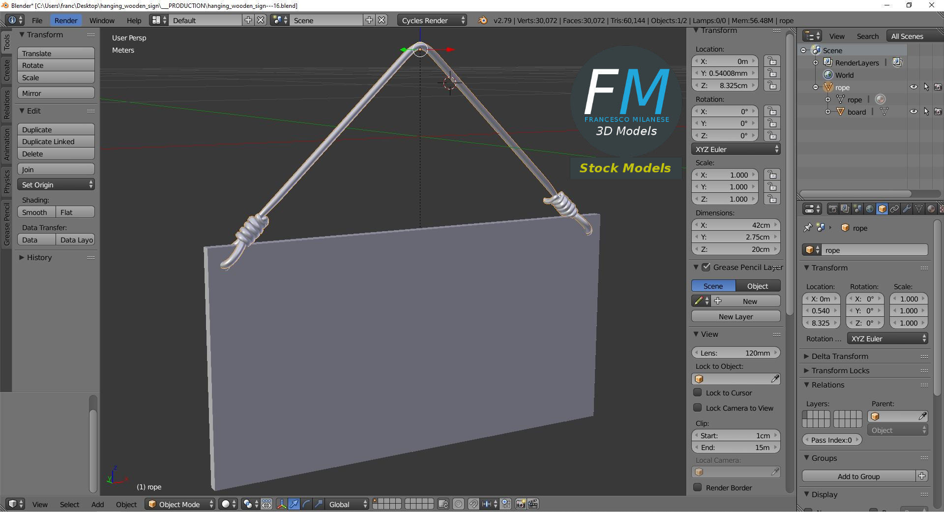 Hanging wooden sign 3D model_9